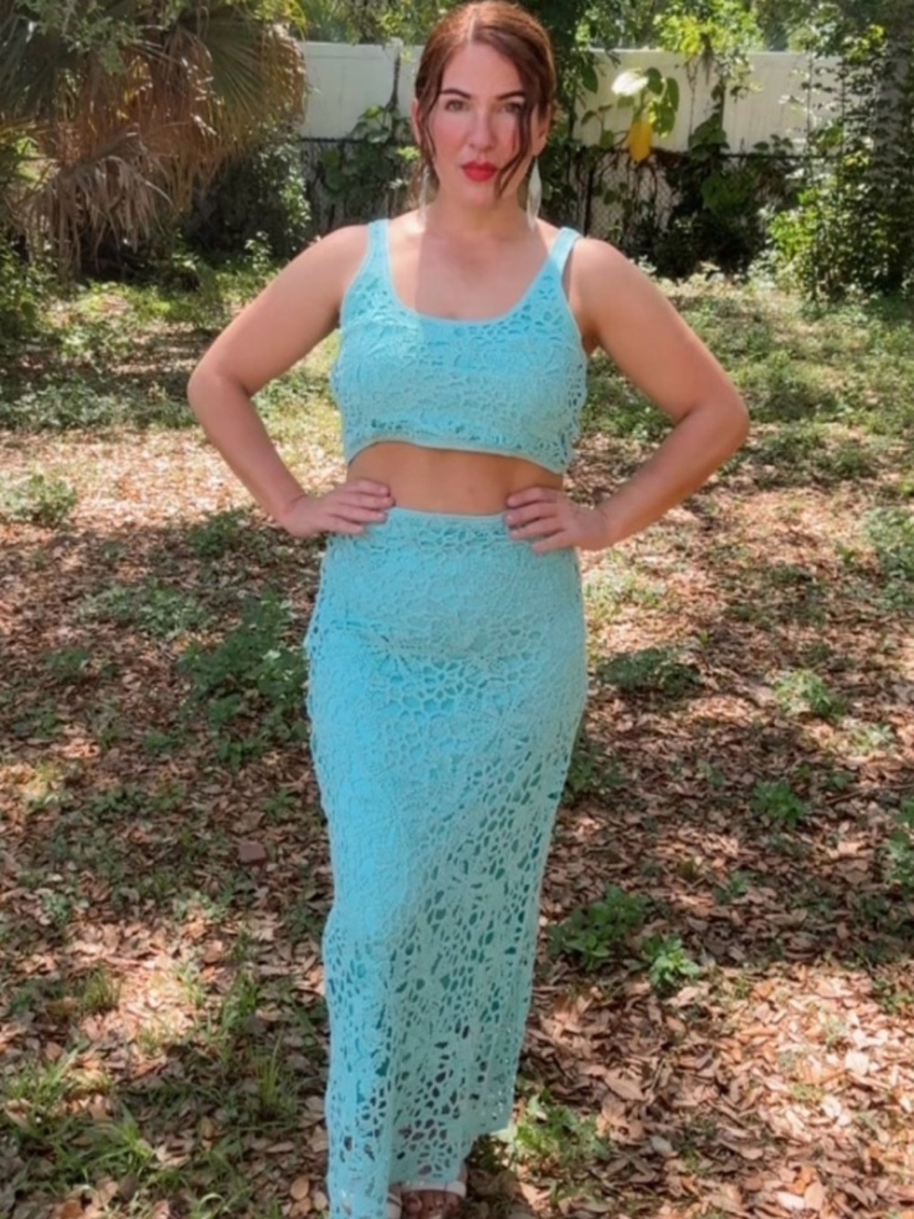 House of Harlow 1960 Aqua Crochet Midi Dress - Picture 3 of 6